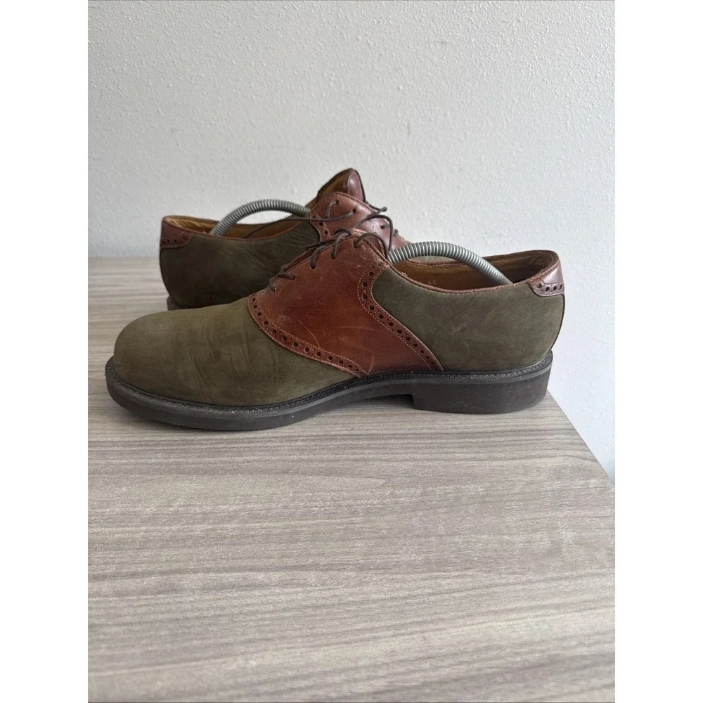 FLORSHEIM Comfortech Two Tone Green Tan Saddle Shoes Oxfords Men's Sz 12 D Dress
